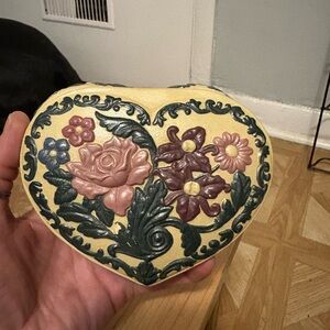 Heart-Shaped Floral Jewelry Or Trinket Box